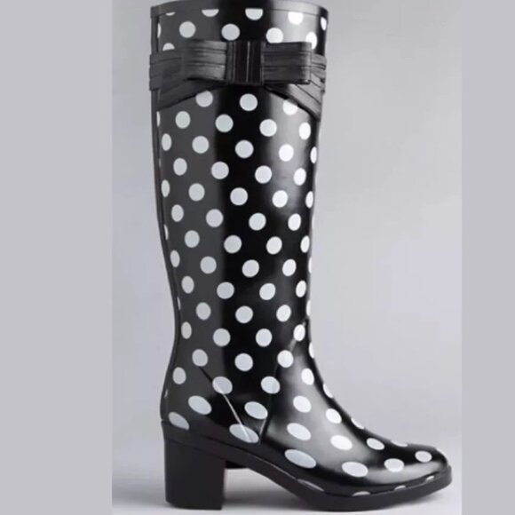 NWOB KATE SPADE RANDI POLKA DOT RAIN BOOTS BLACK Sz-7.5 - Picture 8 of 8